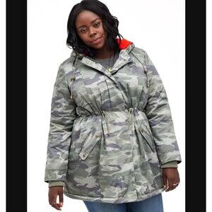 Torrid 1x Camo Twill Parka Faux Fur Lined Hood Winter Coat Water Wind Resistant